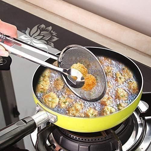 Stainless Steel 2 in 1 Fry Tool Filter Spoon Snack Strainer with Clip